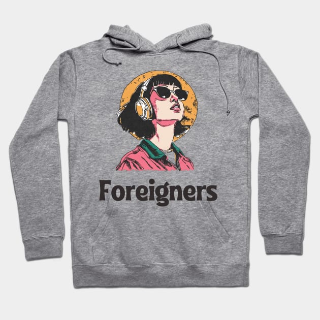 Women Listening To Foreigner Hoodie by grayscalecoloring